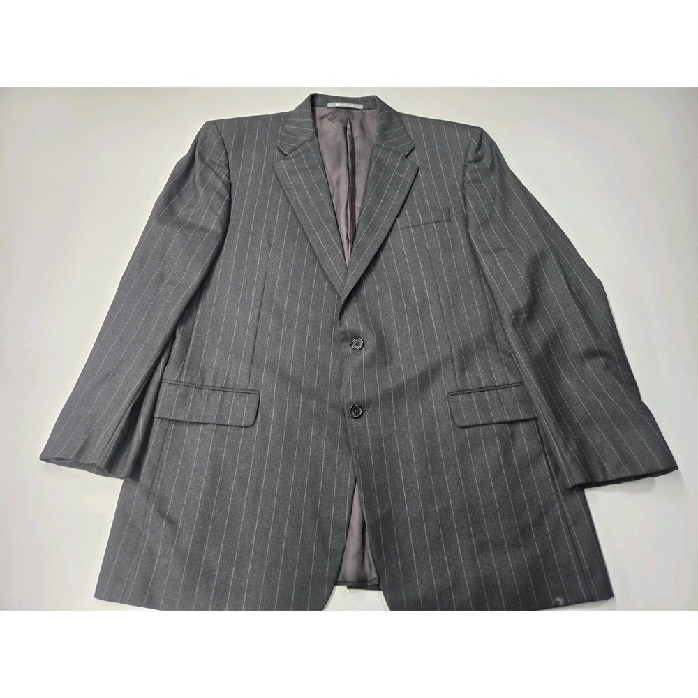 Loro Piana Super 130s Hickey Freeman Madison Wool Blazer Blk/Wht Stripe Size 46L